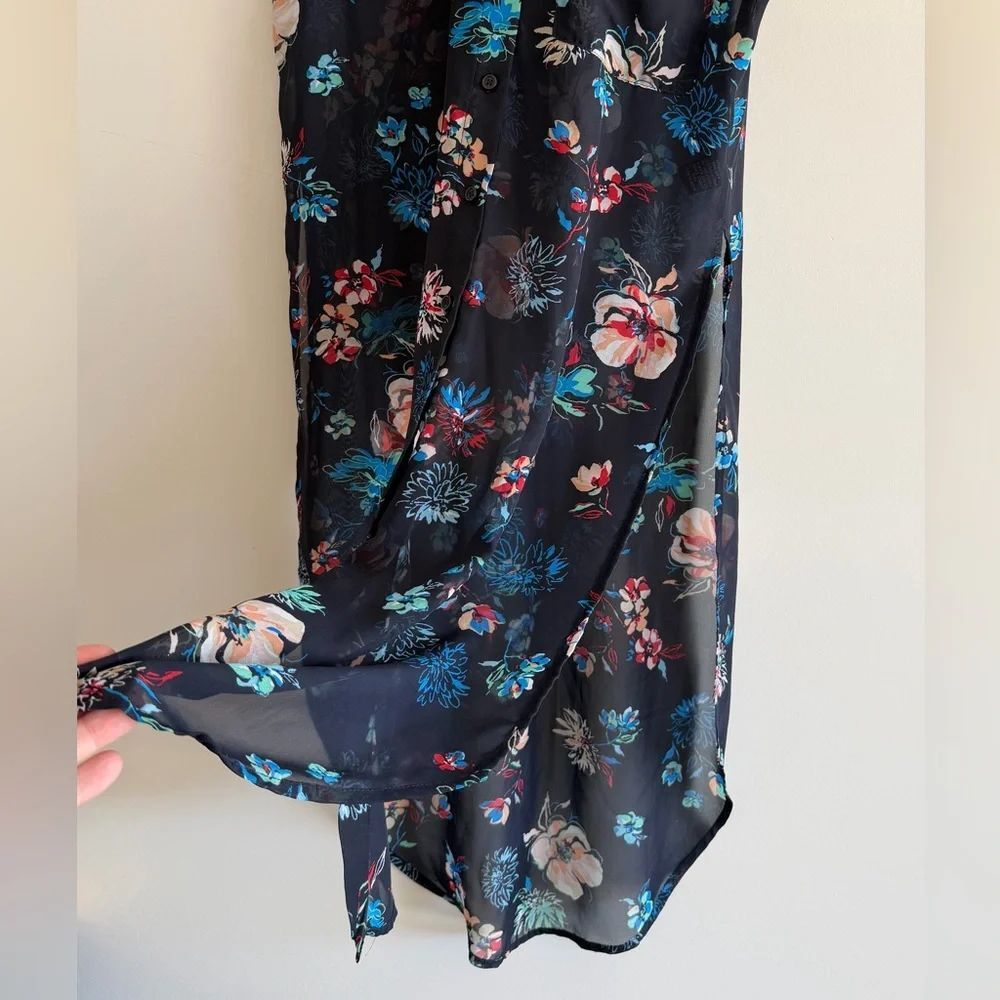 NewLook Size S Sheer Floral Sleeveless Shirt Side Slits Lightweight Flowy Artsy - Picture 6 of 9